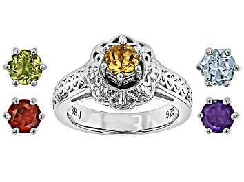 Picture of Pre-Owned Multi Gem Rhodium Over Sterling Silver Interchangeable Ring with Box 2.33ctw