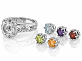 Pre-Owned Multi Gem Rhodium Over Sterling Silver Interchangeable Ring with Box 2.33ctw