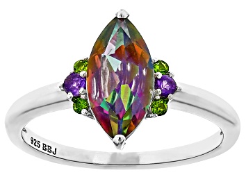 Picture of Pre-Owned Mystic Fire® Green Topaz Rhodium Over Silver Ring 1.82ctw