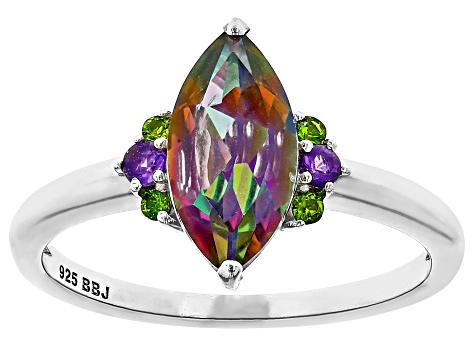 Pre-Owned Mystic Fire® Green Topaz Rhodium Over Silver Ring 1.82ctw