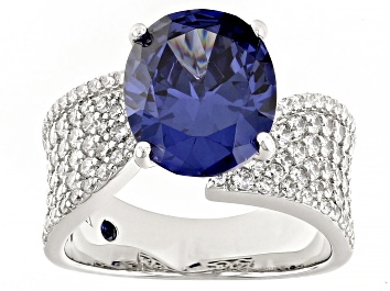 Picture of Pre-Owned Blue And White Cubic Zirconia Platineve® Ring 8.89ctw