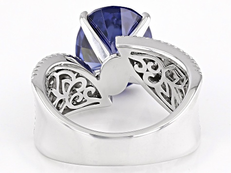 Pre-Owned Blue And White Cubic Zirconia Platineve® Ring 8.89ctw