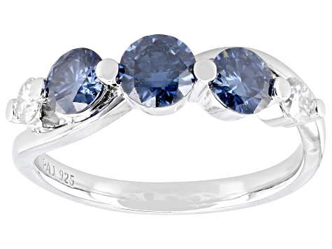 Pre-Owned Navy Blue And Colorless Moissanite Platineve Band Ring 
1.36ctw DEW.