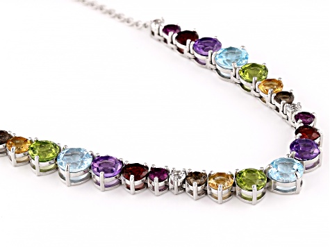 Pre-Owned Multi-Gem Rhodium Over Sterling Silver Necklace 15.50ctw