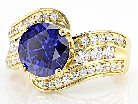 Pre-Owned Blue And White Cubic Zirconia 18k Yellow Gold Over Sterling Silver Ring 7.00ctw