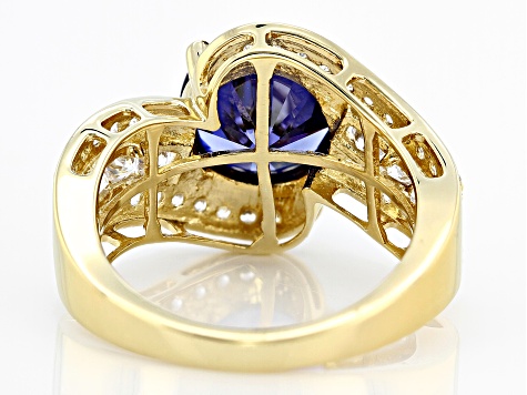 Pre-Owned Blue And White Cubic Zirconia 18k Yellow Gold Over Sterling Silver Ring 7.00ctw