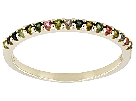 Pre-Owned Multi Color Tourmaline 14k Yellow Gold Band Ring 0.22ctw