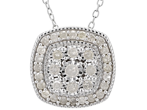 Pre-Owned White Diamond Rhodium Over Sterling Silver Cluster Slide Pendant With 18" Cable Chain 0.25