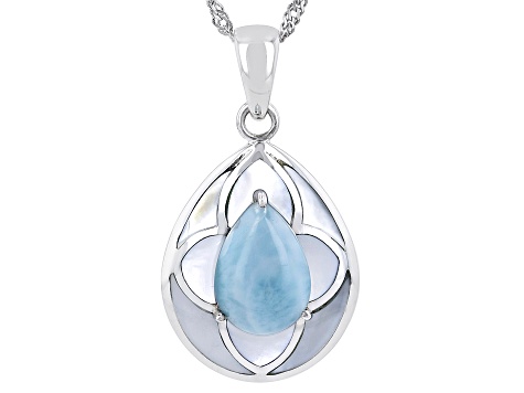 Pre-Owned Blue Larimar Rhodium Over Sterling Silver Pendant with Chain