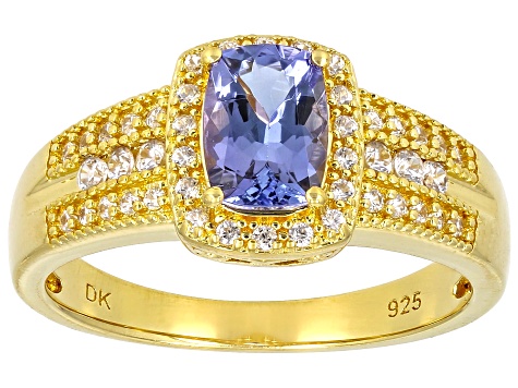 Pre-Owned Tanzanite With White Zircon 18K Yellow Gold Over Sterling Silver Ring 0.98ctw