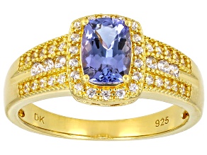 Pre-Owned Tanzanite With White Zircon 18K Yellow Gold Over Sterling Silver Ring 0.98ctw