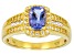 Pre-Owned Tanzanite With White Zircon 18K Yellow Gold Over Sterling Silver Ring 0.98ctw