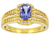 Pre-Owned Tanzanite With White Zircon 18K Yellow Gold Over Sterling Silver Ring 0.98ctw