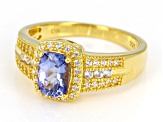 Pre-Owned Tanzanite With White Zircon 18K Yellow Gold Over Sterling Silver Ring 0.98ctw