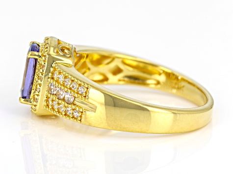 Pre-Owned Tanzanite With White Zircon 18K Yellow Gold Over Sterling Silver Ring 0.98ctw