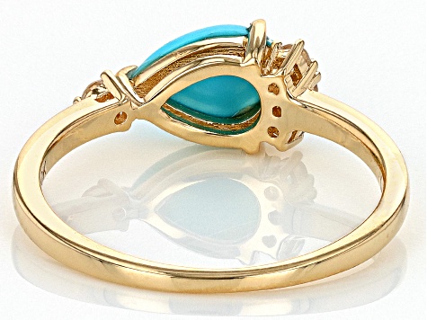 Pre-Owned Blue Sleeping Beauty Turquoise with White Zircon 10k Yellow Gold Ring 0.11ctw