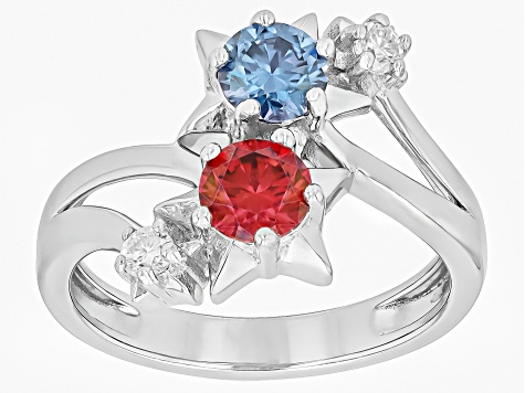 Pre-Owned Red And Blue with Colorless Moissanite Star Ring 1.12ctw DEW