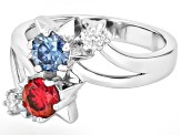 Pre-Owned Red And Blue with Colorless Moissanite Star Ring 1.12ctw DEW