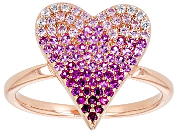 Picture of Pre-Owned Multi-Gem Simulants 18k Rose Gold Over Silver Heart Ring 0.80ctw
