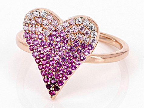 Pre-Owned Multi-Gem Simulants 18k Rose Gold Over Silver Heart Ring 0.80ctw