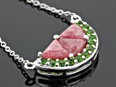 Pre-Owned Red Rhodonite Rhodium Over Sterling Silver Watermelon Necklace 0.29ctw