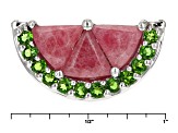 Pre-Owned Red Rhodonite Rhodium Over Sterling Silver Watermelon Necklace 0.29ctw