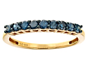 Pre-Owned Blue Diamond 14k Yellow Gold Over Sterling Silver Band Ring 0.45ctw