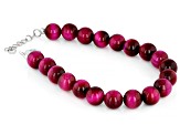 Pre-Owned Pink Tigers Eye Bead Strand Rhodium Over Silver Bracelet