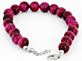 Pre-Owned Pink Tigers Eye Bead Strand Rhodium Over Silver Bracelet