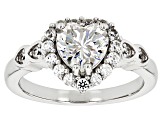 Pre-Owned Strontium Titanate with White Zircon Rhodium Over Silver Heart Ring 2.08ctw