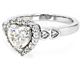 Pre-Owned Strontium Titanate with White Zircon Rhodium Over Silver Heart Ring 2.08ctw