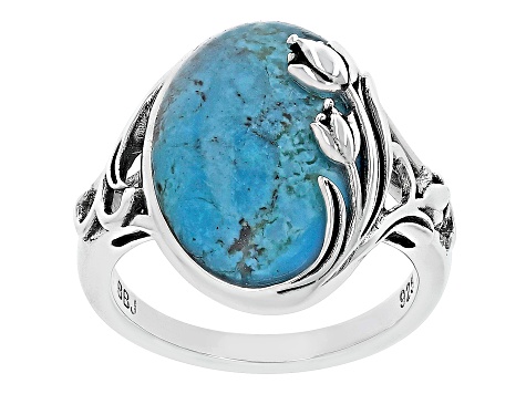 Pre-Owned Blue Turquoise Sterling Silver Solitaire Ring