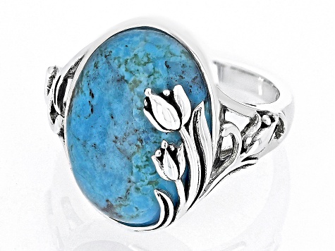 Pre-Owned Blue Turquoise Sterling Silver Solitaire Ring