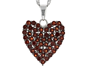 Pre-Owned Red garnet rhodium over sterling silver cluster  pendant with chain 1.96ctw