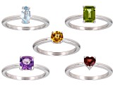 Pre-Owned Multicolor Multi-Gemstone Rhodium Over Sterling Silver Ring Set 2.80ctw