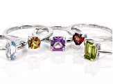 Pre-Owned Multicolor Multi-Gemstone Rhodium Over Sterling Silver Ring Set 2.80ctw