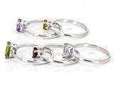 Pre-Owned Multicolor Multi-Gemstone Rhodium Over Sterling Silver Ring Set 2.80ctw