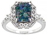 Pre-Owned Multicolor Mosaic Opal Triplet Rhodium Over Sterling Silver Ring 0.40ctw