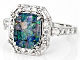 Pre-Owned Multicolor Mosaic Opal Triplet Rhodium Over Sterling Silver Ring 0.40ctw