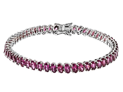 Pre-Owned Raspberry Rhodolite Rhodium Over Sterling Silver Tennis Bracelet 14.31ctw