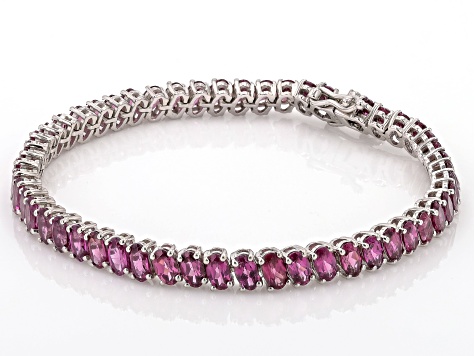 Pre-Owned Raspberry Rhodolite Rhodium Over Sterling Silver Tennis Bracelet 14.31ctw