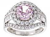 Pre-Owned Pink And White Cubic Zirconia Platinum Over Sterling Silver Ring 9.37ctw