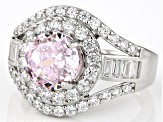 Pre-Owned Pink And White Cubic Zirconia Platinum Over Sterling Silver Ring 9.37ctw