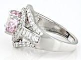 Pre-Owned Pink And White Cubic Zirconia Platinum Over Sterling Silver Ring 9.37ctw