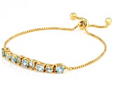 Pre-Owned Blue Zircon 18k Yellow Gold Over Sterling Silver Bolo Bracelet 2.29ctw