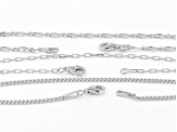 Pre-Owned Sterling Silver 1.6mm Paperclip, 2mm Curb, & 3mm Mirror Link Bracelet Set of 3