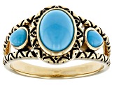 Pre-Owned Sleeping Beauty Turquoise 18k Yellow Gold Over Silver 3-Stone Ring