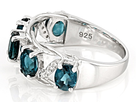 Pre-Owned Indigo Teal Lab Created Spinel With White Zircon Rhodium Over Sterling Silver Ring
