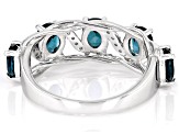 Pre-Owned Indigo Teal Lab Created Spinel With White Zircon Rhodium Over Sterling Silver Ring