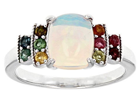 Pre-Owned Multicolor Ethiopian Opal Rhodium Over Sterling Silver Ring 1.31ctw